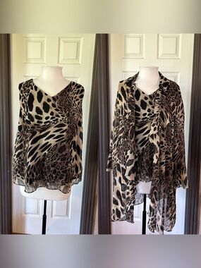 Vintage Dana Kay Tank Top Blouse and Kimono Jacket Leopard Print Set